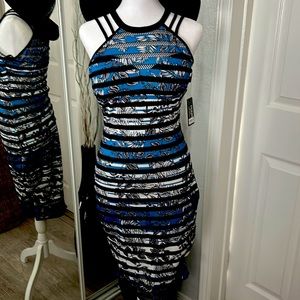 NEW: Guess dress, size 4. Mid length black/blue with built in bra.